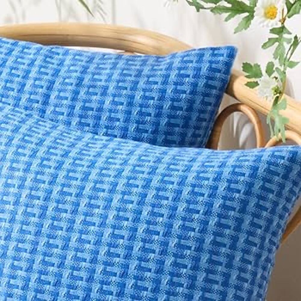 Scott Living Set of 2 Lumbar Throw Pillows Blue Textured Woven Cover‎ 20"x10"